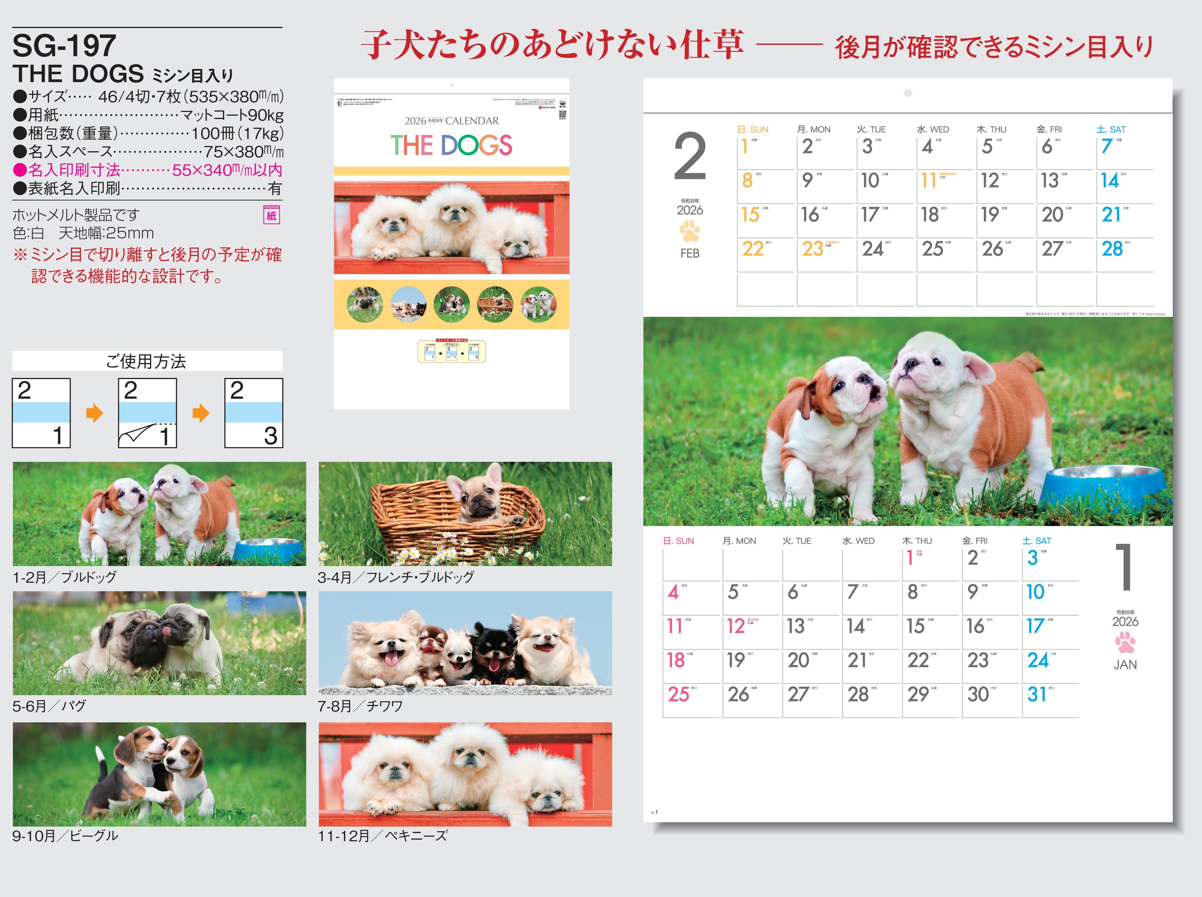 SG-197 , 46/4-7 , THE DOGS ミシン目入り　名入れカレンダー class=